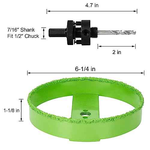 6-1/4 Inch Carbide Hole Saw for 6" Recessed Lights Can Lights, 6.25 Hole Saw Cutting Ceiling Plaster Drywall with Dust Bowl, 2X Faster