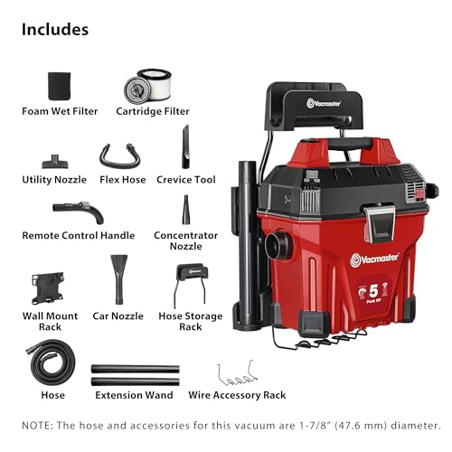 Vacmaster VWMB508 5-Gallon Wet/Dry Shop Vacuum with Remote Control, Red