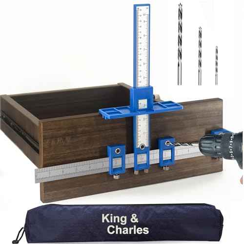 Cabinet Hardware Jig, King&Charles Cabinet Handle Jig with 3pcs Point Wood Drils Bits, Use for Handles Pulls Knobs on Drawers/Doors, Wood Drilling Dowelling Guide Set.