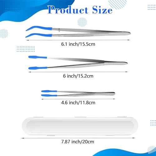 3PCS Tip Tweezers, Silicone Rubber Flat Tipped Tweezers Bent Tip for Jewelry Coin Stamp (Blue)