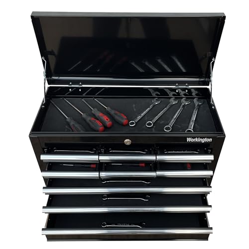 Workington Black 24" 9-Drawer Portable Metal Tool Chest Cabinet with Ball Bearing Slides