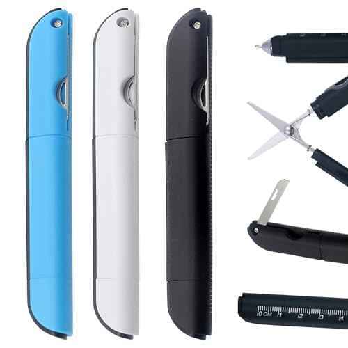3Pcs Multi-Tool Pen with Scissors, Ruler, and Art Knife ? Portable 4 in 1 Utility Pen for Travel and Daily Use