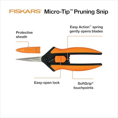Fiskars 6-inch Micro-Tip Pruning Snips - Garden Shears for Small Plants, Sharper Cuts
