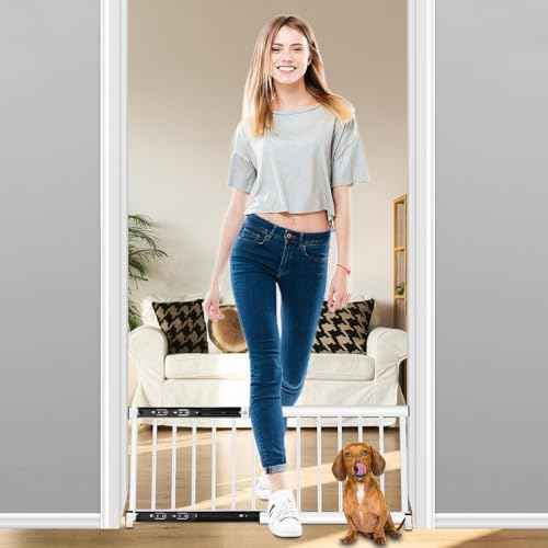 White Metal Dog Gate for Small Dogs - 13.3" Short Freestanding Puppy Gate with Retractable Sliding Rail, No Installation, Indoor/Outdoor Use, Foldable & Portable Pet Barrier