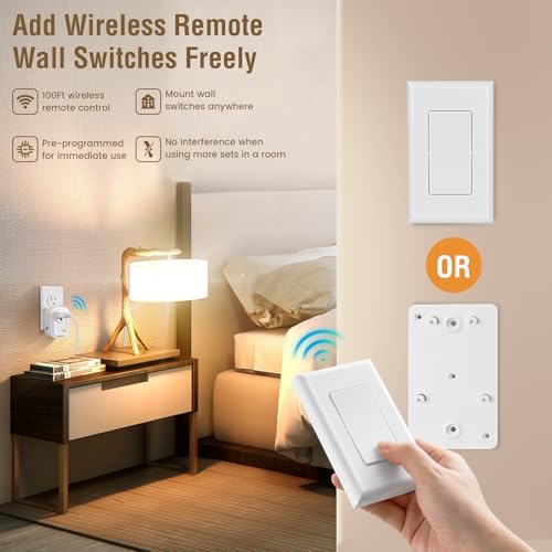 SURAIELEC Wireless Wall Switch & Outlet Kit - 1 Wall Switch + 1 Outlet, 100 ft RF Range, No Wiring Needed