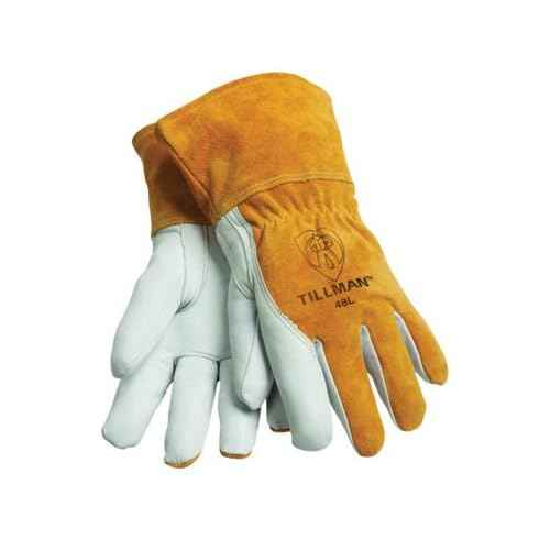 Tillman 48L Large Brown Top Grain Goatskin Fleece Lined Standard Grade MIG Welders Gloves with Straight Thumb, 3 1/2" Cuff, Kevlar Stitching and Elastic Back (1/PR)