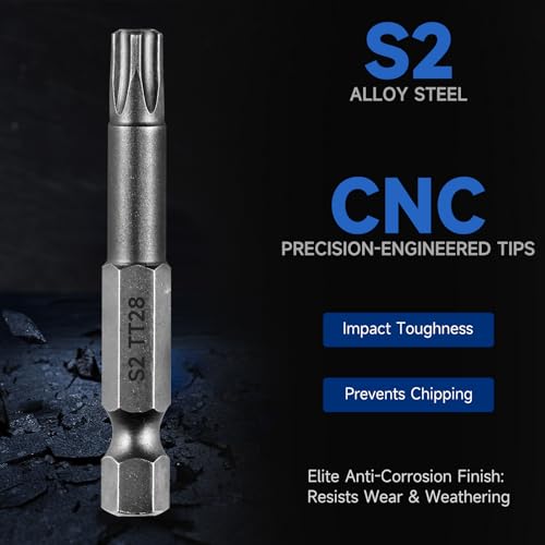 5 Point Security Torx Bit Set 10pcs Star Bits Set Screwdriver Magnetic S2 Alloy Steel With 1/4" Hex Shank TT8-TT45(50mm)