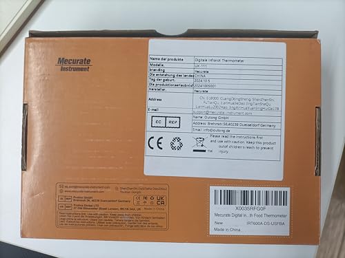 Mecurate Digital Infrared Thermometer Gun Non Contact Laser Temperature Gun -58℉～1112℉(-50℃～600℃) Adjustable Emissivity & Max Measure for Cooking/BBQ/Freezer with Food Thermometer