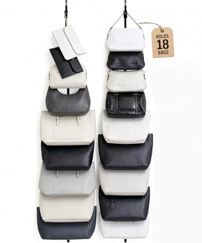 Over-The-Door Handbag & Purse Organizer - Fits Up To 18 Bags, 2 Straps, Easy Install - Perfect Curve
