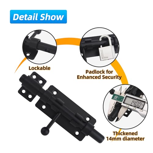 Black 6.3-Inch Heavy Duty Stainless Steel Barrel Bolt Latch for Doors & Gates