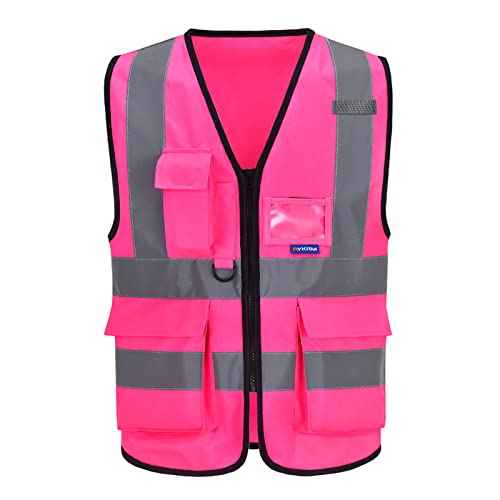 A-SAFETY Pink Safety Vests for Women,Working Safety Vest with Reflective Strips,Medium