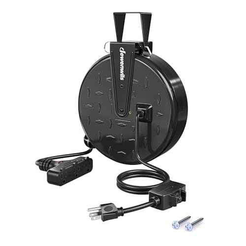 DEWENWILS 30 Ft Retractable Extension Cord Reel, Ceiling/Wall Mount 16/3 Gauge SJTW Power Cord with 3 Electrical Outlets Pigtail for Garage and Shop, 10 Amp Circuit Breaker, Metal Plate, UL Listed