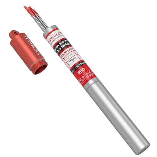 YESWELDER TIG Welding Tungsten Electrode Red Tip 1/16" x 7" (Red, WT20/EWTh-2) 10-pk