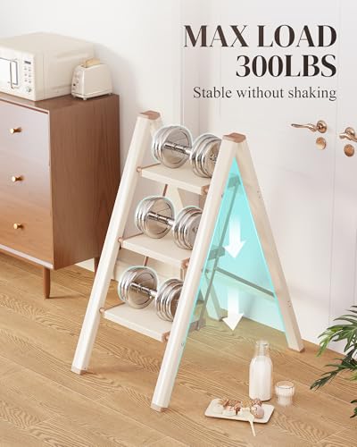 GameGem Cream Chocolate 3-Step Foldable Aluminum Ladder with Anti-Slip Pedals
