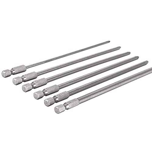 6Pcs Long Phillips Screwdriver Bits Set ? 150mm Magnetic No-Slip Phillips Bits, 1/4" Hex Shank S2 Steel Cross Head Screwdriver Bit Set (PH1 PH2)