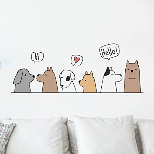 Dogs 'Say Hi' Cartoon Wall Decals, Multicolor, Polyethylene Terephthalate, Reusable, Rectangular, Indoor, 11.8in x 23.6in