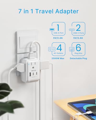 VINTAR All-in-One Universal Travel Adapter Kit Type A/C/G/D/M/I - Detachable Plug