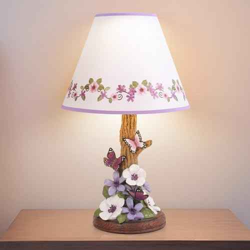 Butterfly Flower Table Lamp, LED Light Source(Includes Bulb), Vintage Desk Lamp, Home Decor, Purple Morning Glory Side Table Lamp, Pressed Floral Bedside Lamp for Nightstand.