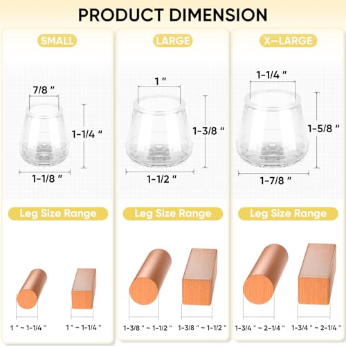 BALEINE 16PCS Clear Silicone Chair Leg Floor Protectors for Hardwood Floors