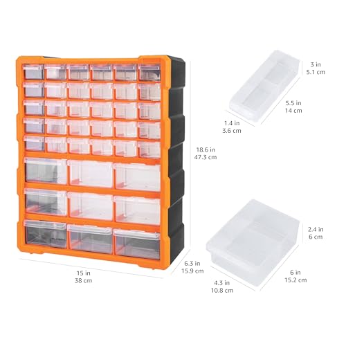 Amazon Basics 39-Drawer Wall Mount Cabinet Organizer, 15" L x 6.3" W x 18.6" H