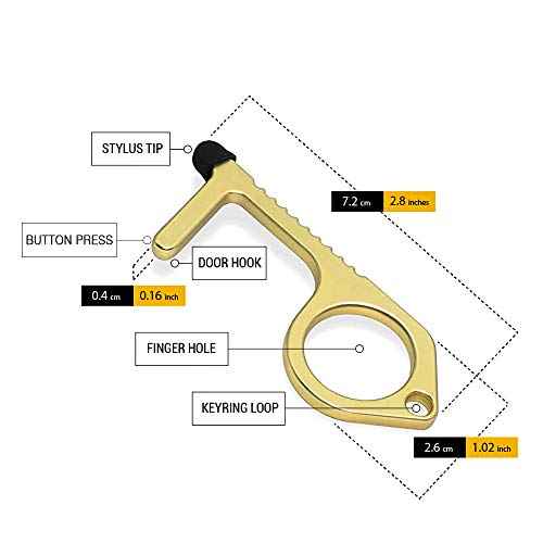 3pcs Brass Door Opener Keychain Tool - Touchless Key for Handles, Button Pusher Stylus, and Key Ring - Handy Utility Tool - by Mobi Lock