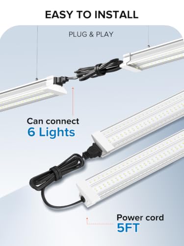 ELEKICO 4FT 6-Pack 60W LED Shop Lights, 9000LM, 5000K, Linkable Garage & Workshop Lighting
