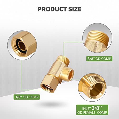LitOrange Lead-Free Brass 2PCS 3/8 Inch Angle Stop Add-A-Tee Compression Valve