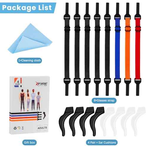 Glasses Strap - 8 Pcs Big Kids' Adjustable Eyeglasses Strap - No Tail Eyeglasses Holders Around Neck for Women's With 4 Pair Ear Hooks & Eye Cleaning Cloth, Sunglasses Eyewear Retainer(8-13in)
