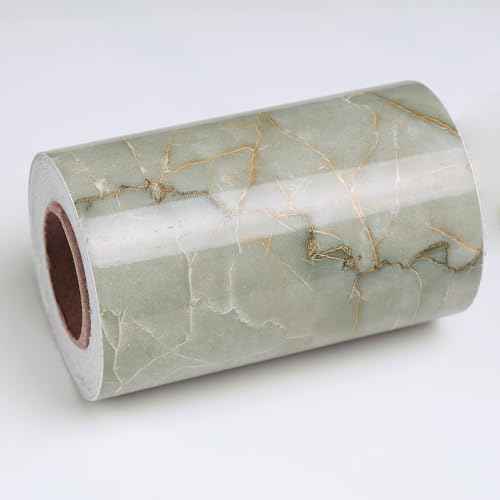 Wallercity Green Marble Wallpaper Borders 3.94''x394'' Marble Cyan Wall Border Stickers for Bedroom Kitchen Wall Decor Waterproof Self Adhesive Borders Contact Paper for Bathroom Mirror Frame Floor