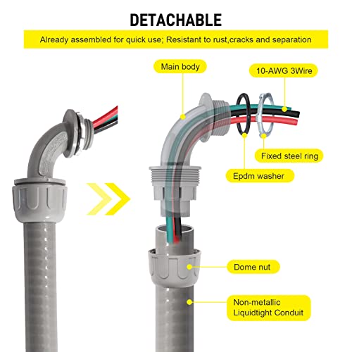 4ft Power Whip Assembly Kit 1/2" Non-Metallic Flexible Liquid Tight Conduit