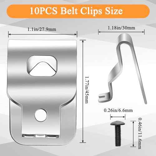 10Pcs Belt Clips For Dewalt, 304 Stainless Steel Hook Drill Clips Tool Kit With Screws Belt Replacement for Dewalt N268241 Fit for 20V Power Tools DCD980 DCD980L2 DCD985L2 DCD985