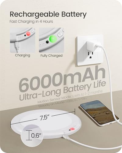 Rechargeable Wireless Motion Sensor Ceiling Light with Remote - 3 Color Temperatures