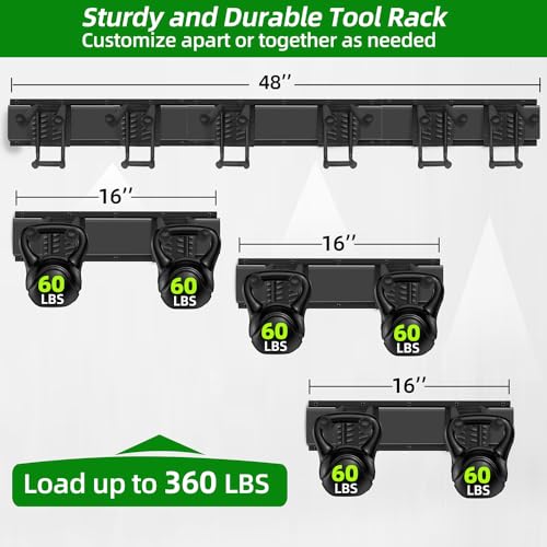 PIYILO 48 Inch Double-Layer Garage Tool Organizer Wall Mount with 6 Hooks