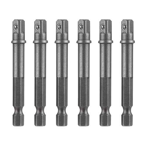 6 Pack 1/4 Inch Square Socket Adapter Bits for Drill and Impact Driver - Power Bit Set for Automotive DIY, Hex Shank, Silver