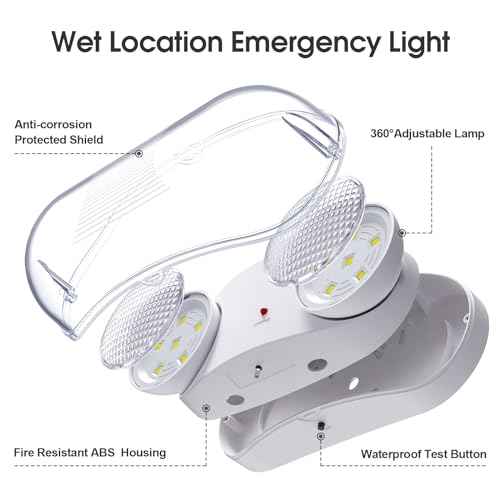 Outdoor Emergency Light with Battery Backup, Exterior Emergency Exit Lights Hardwired, Wet Location LED Egress Lights, Waterproof Commercial Emergency Lighting Fixture, 120-347V, UL Listed(1 Pack)