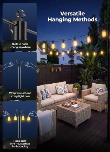 Brightown 52FT Solar String Lights with 15+1 Shatterproof Bulbs, Waterproof Outdoor Decor