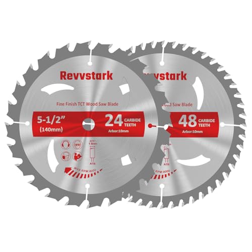 Revvstark 5-1/2 Inch Circular Saw Blade 10mm Arbor 24T & 48T for Wood Cutting