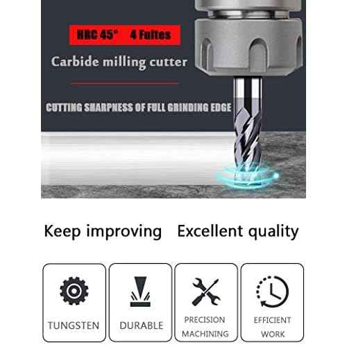 1/4" Carbide Square End Mill, HRC 45 Deg Single End 4 Flute AlTiN Coating Mill Bits