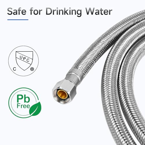 KAINGA 6 ft Dishwasher Water Supply Line - 3/8in Compression, Braided Stainless Steel Burst-Resistant