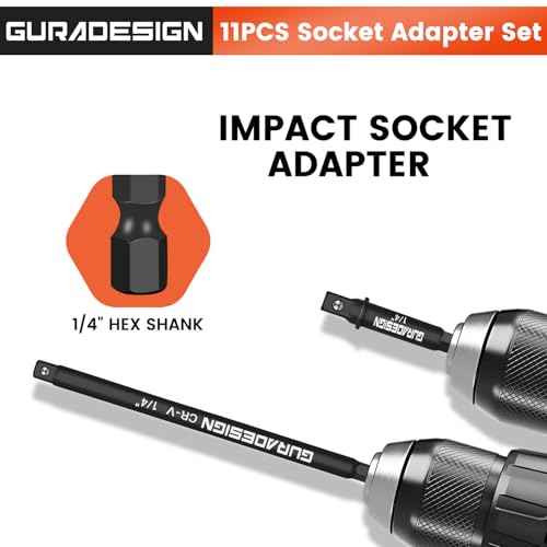 11-Piece Impact Socket Adapter Set - 3/6 Inch Hex Shank, Drill & Driver Adapter for 1/4" 3/8" 1/2" Impact Drivers