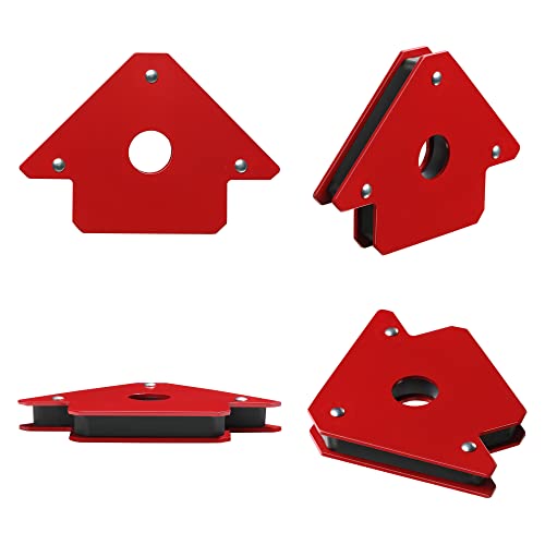 4pcs 3" 25lb Welding Magnet Arrow Welding Magnets and Clamps Magnetic Arrow Welder Metal Working Mig Tools and Equipment 45¡Æ 90¡Æ 135¡Æ Angle Magnet Holder, Red,Black