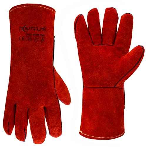 14 Inch Welding Gloves with Soft Fleece Lined Palm, 932¢µ Heat/Fire Resistant Leather For Mig,Tig,Stick,BBQ,Fireplace