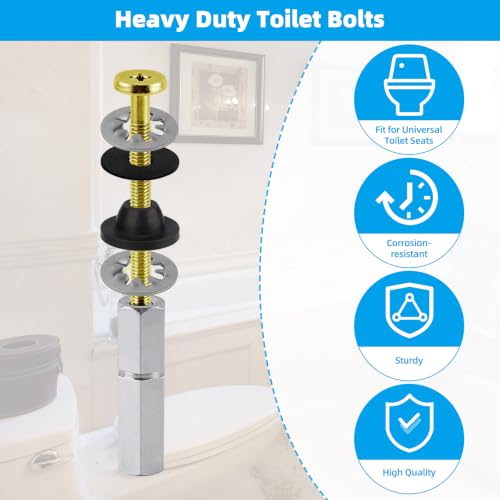 Hibbent 2 pcs Universal Brass Toilet Seat Bolts Kit with Metal Nuts - Easy Installation