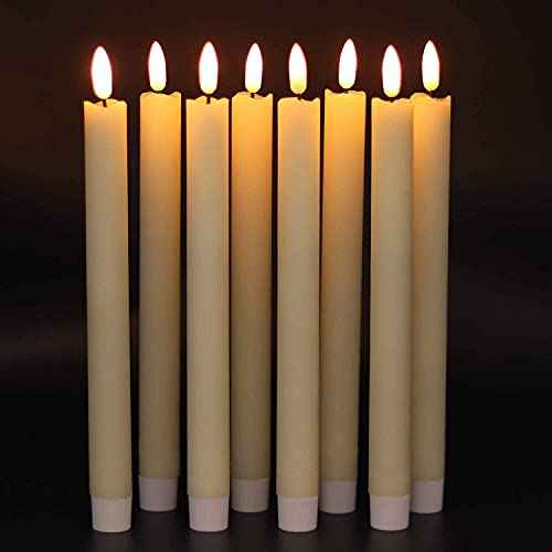 GenSwin Flameless Ivory Taper Candles Flickering with 10-Key Remote, Battery Operated Led Warm 3D Wick Light Window Candles Real Wax Pack of 6, Christmas Home Wedding Decor(0.78 X 9.64 Inch)