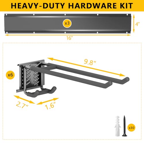 Tebgeag 48-Inch Garage Wall Organizer with 6 Adjustable Double Hooks - Heavy-Duty Tool & Garden Storage System