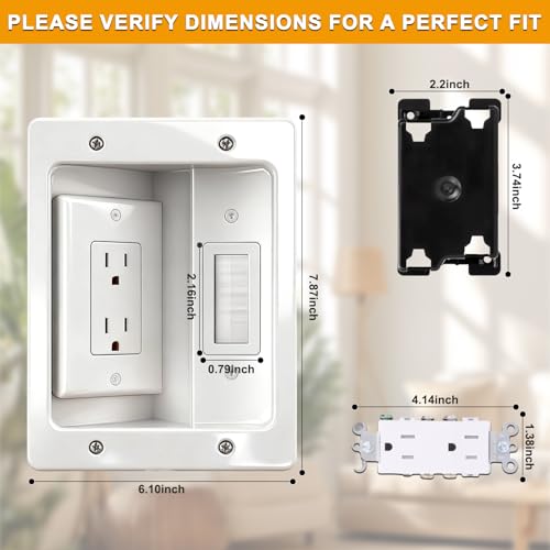 Naerza Recessed TV Outlet Wall Management Kit - All-In-One In Wall Cable Hider