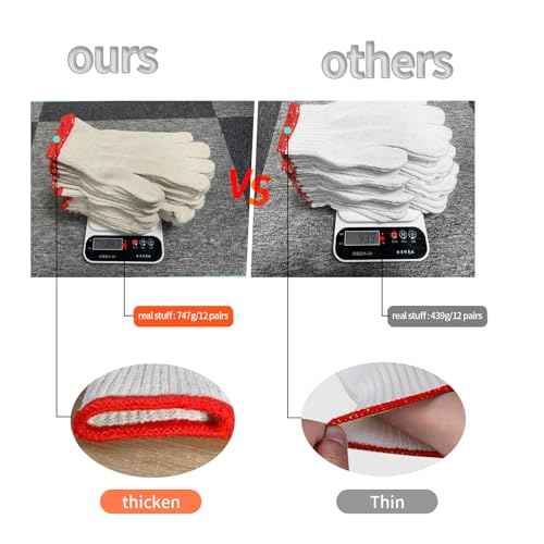 12 pairs (747g) labor protection cotton gauze gloves, woven work gloves, barbecue protective gloves thickened lining gloves industrial rope safety grip protection soft gloves., Large