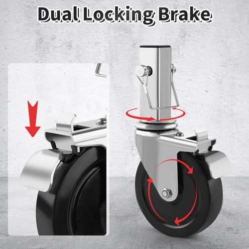 Besitu 5" Square Tube Scaffold Wheels Set of 4 with Dual Locking Brakes, 440LBS Capacity - Model 5"x1-1/4"