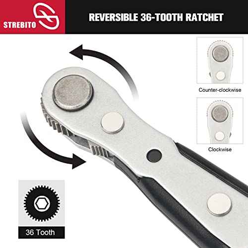 STREBITO Mini Ratchet Set 12-Piece 1/4 Right Angle Screwdriver Set - Small Ratcheting Wrench 90 Degree Offset High Torque Low Profile for Tight Spaces