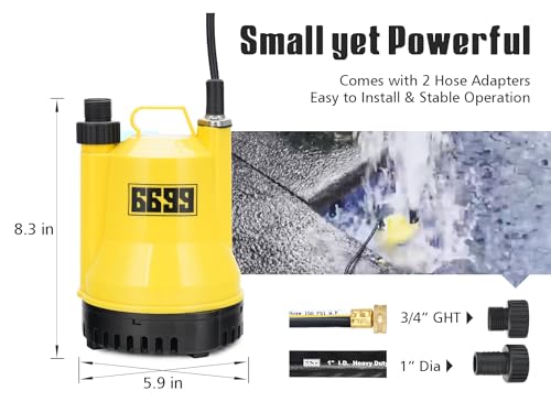 1/6HP Submersible Utility Pump for Water Drainage, Flood Cleanup, 1100 GPH